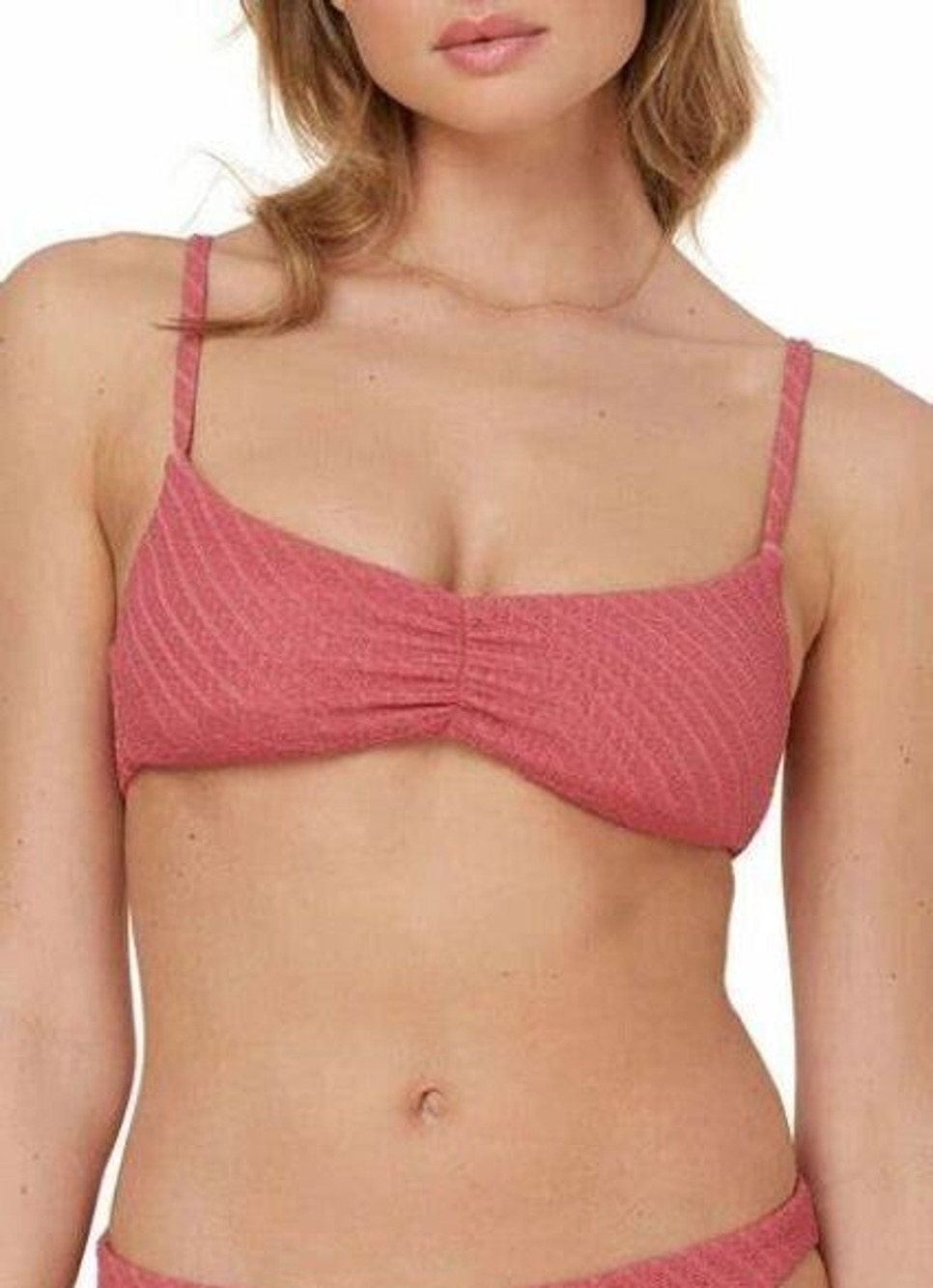 ANDIE Swim Women L Symi Bikini Swimsuit Top Mauve Pink Cinched Texturized NEW